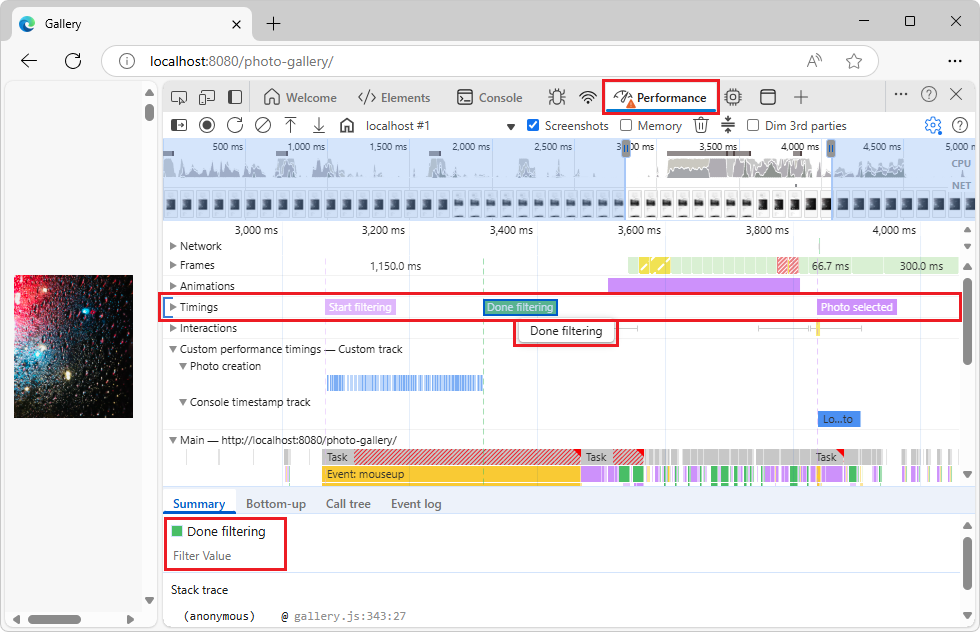 Custom markers in the Timings track