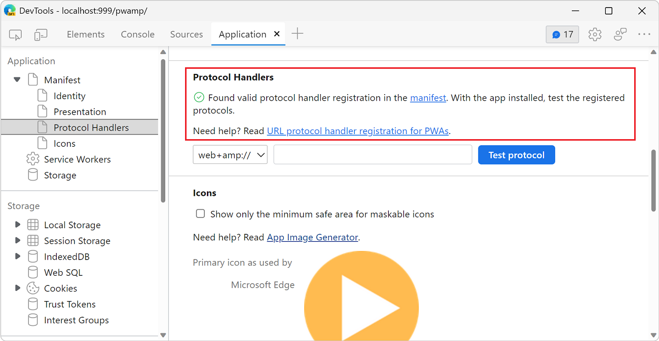 Protocol Handlers section, with protocols defined