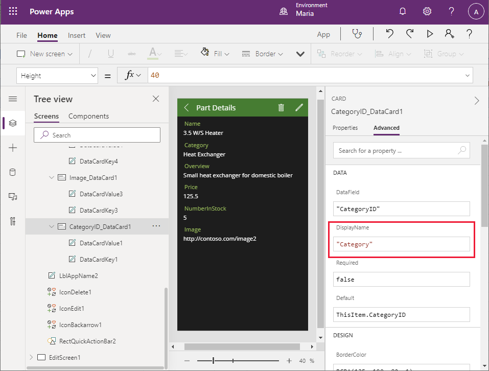 تغيير الاسم المعروض لحقل تفاصيل CategoryID.