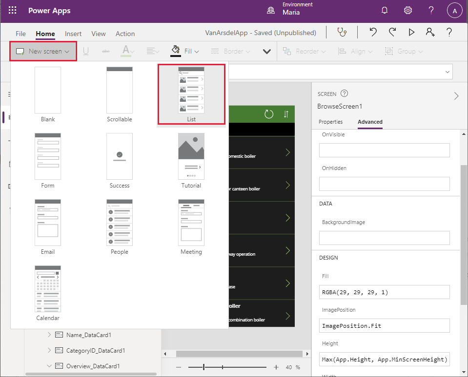 قالب القائمة.