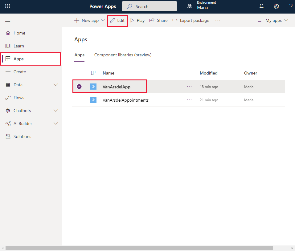 فتح التطبيق VanArsdel.