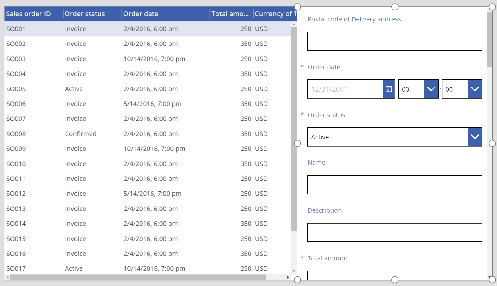 Form1 with initial fields.