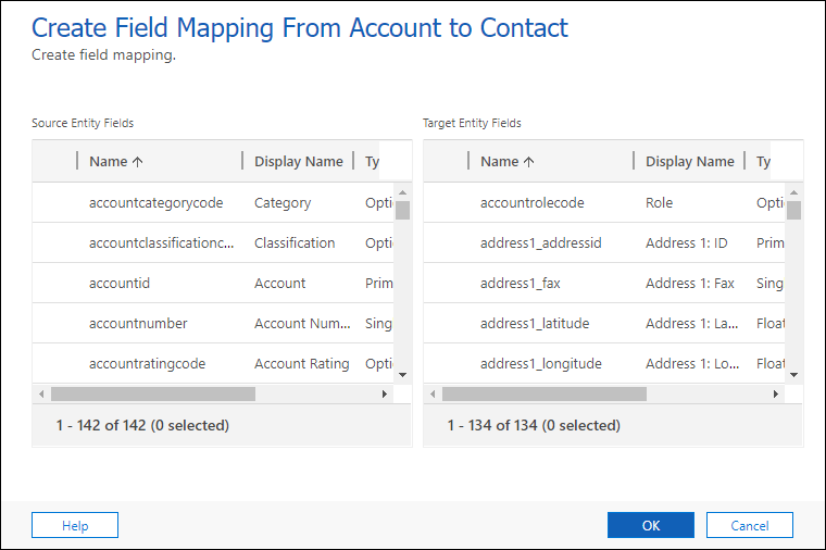 Create column mapping dialog.