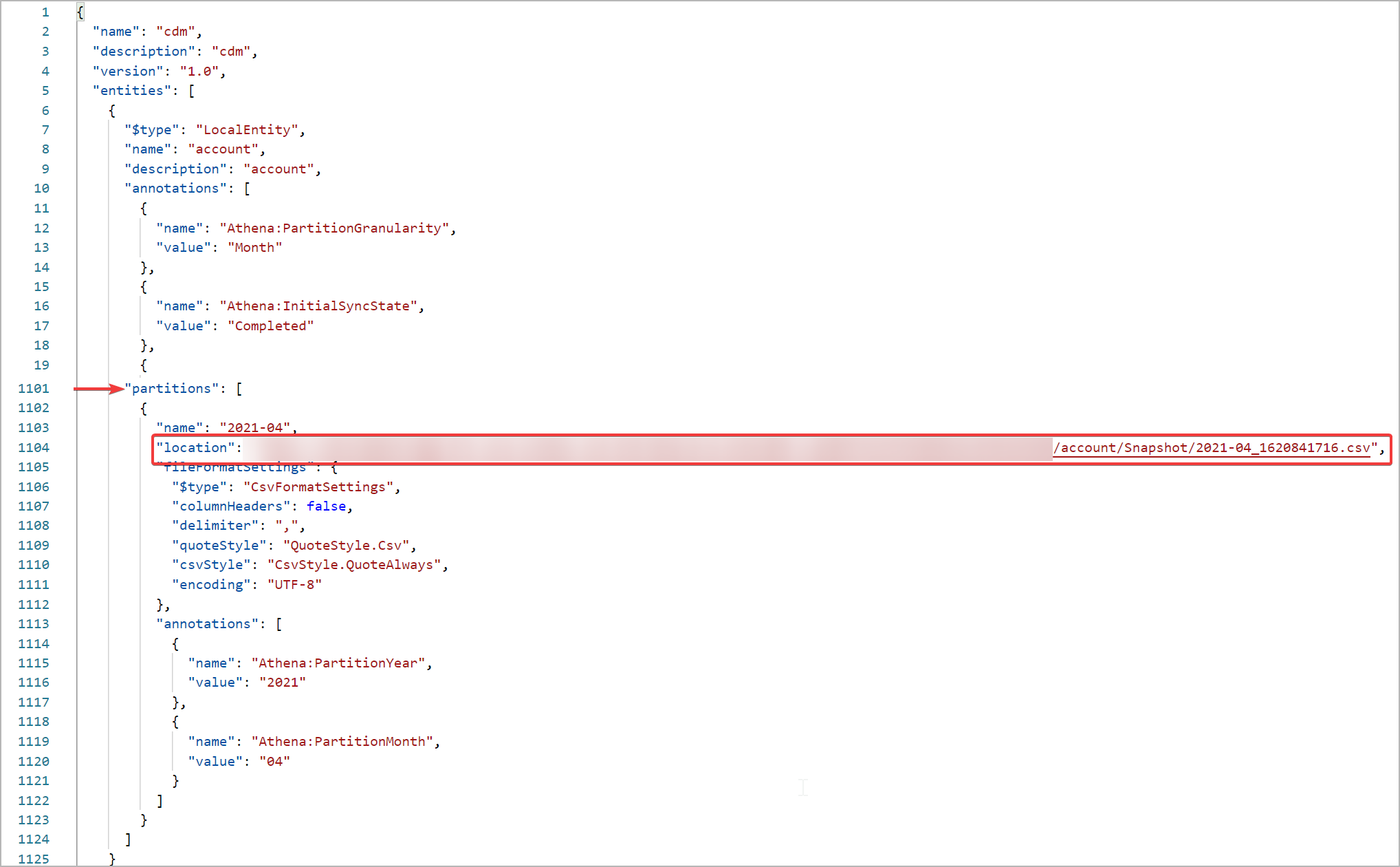 Sample snapshot model.json file.