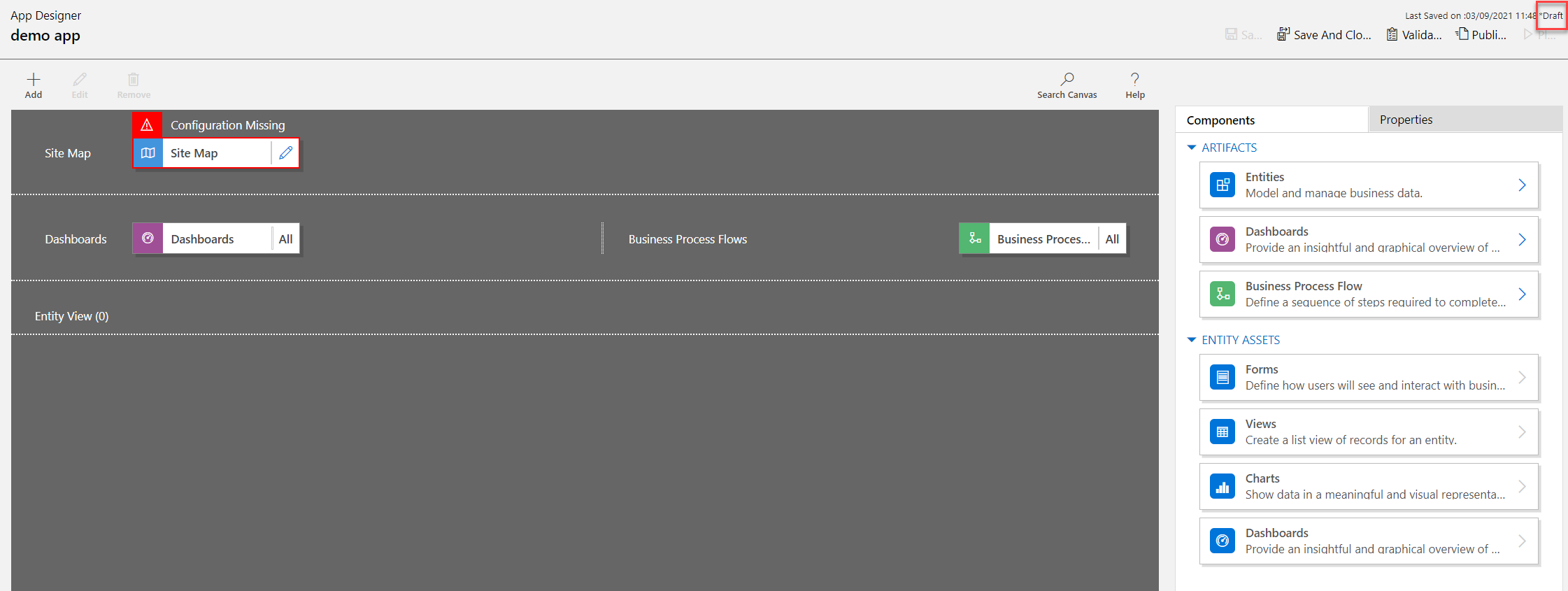 مصمم التطبيق وهو يظهر في مرحلة المسودة