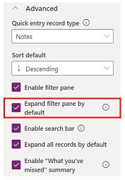 Configure filter pane 