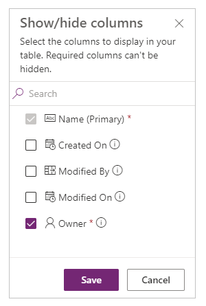 Show/hide columns.