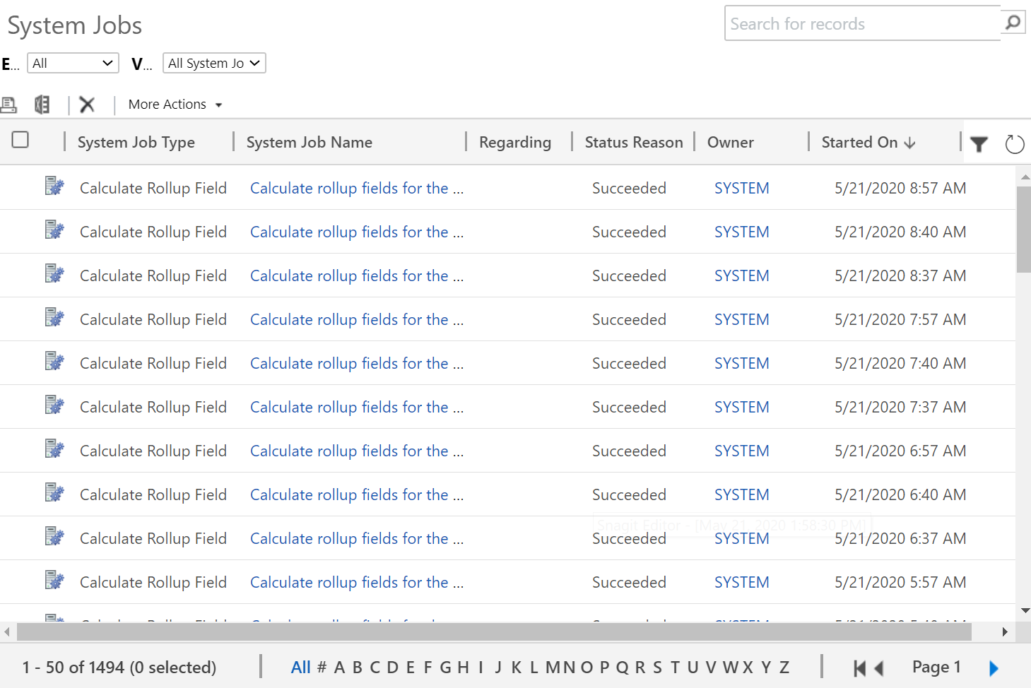 List of system jobs.