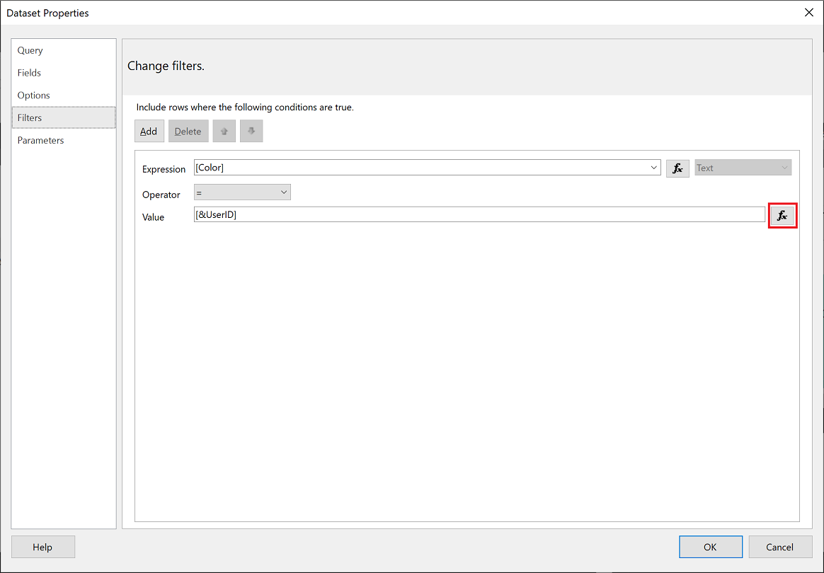 Power BI Report Builder value