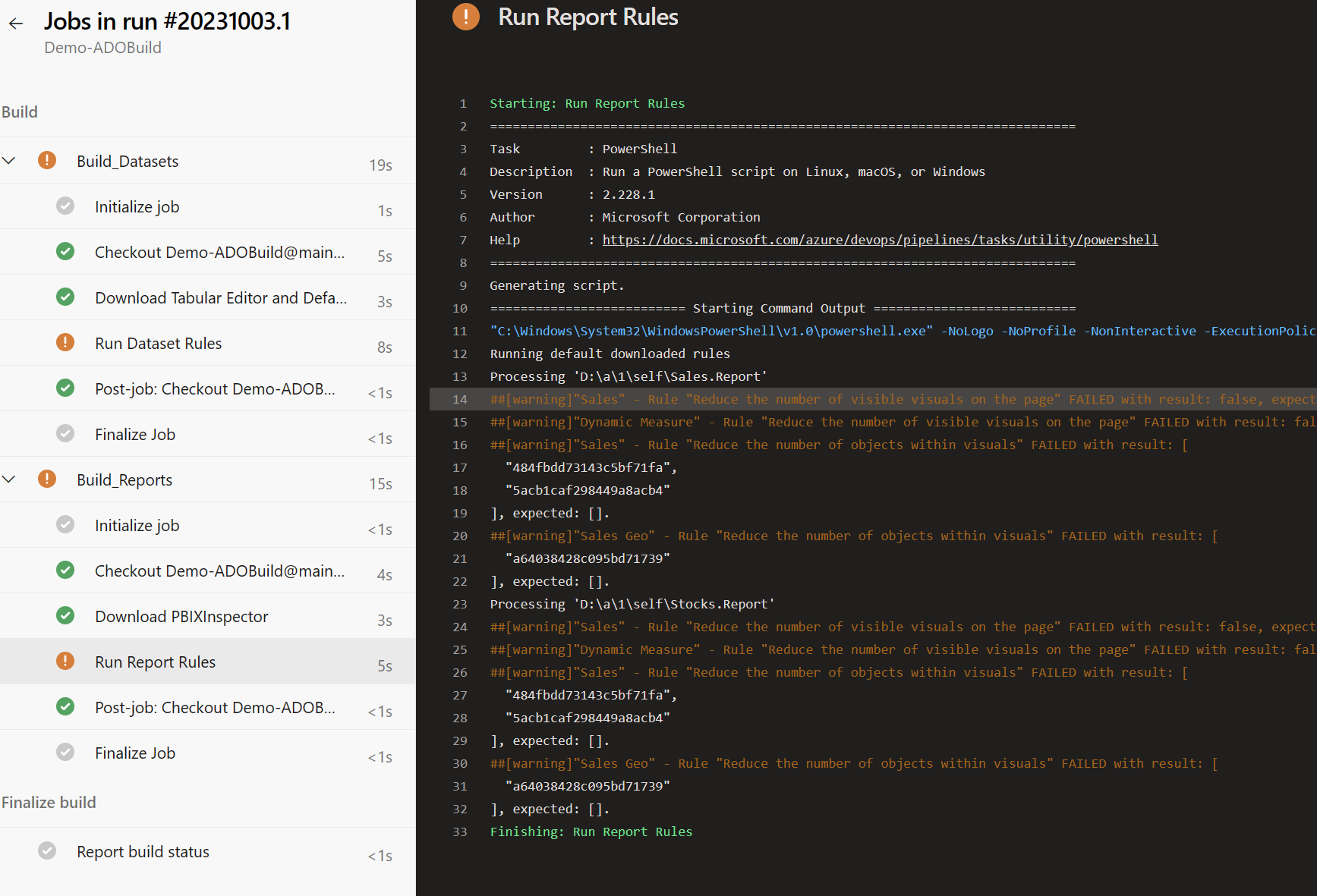 Screenshot showing expanded error log.