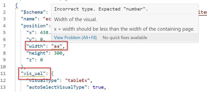 Screenshot of prompt PBIR JSON Schema validation.