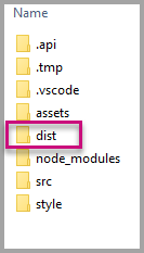 Screenshot of Windows Explorer, which shows the folder hierarchy of the Power BI visual project. The dist folder is highlighted.