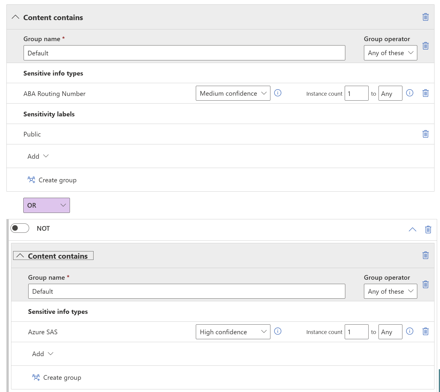 Screenshot of rule with two groups.