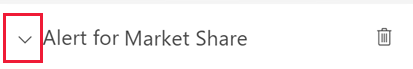 Screenshot showing the window for managing alerts with the arrow next to the Alert for Market Share alert called out.