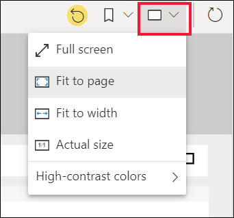 Screenshot of the report View menu icon and options.