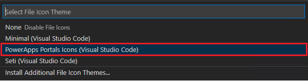 Select the theme for Power Apps Portals Icons.