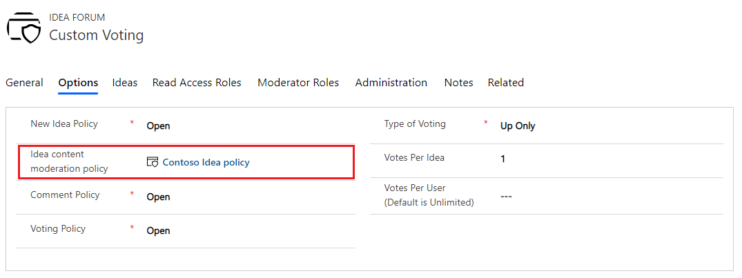 Add content moderation policy to an idea forum.