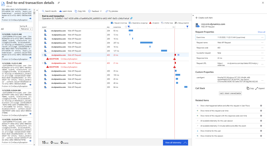 تفاصيل حالات فشل Application Insights.