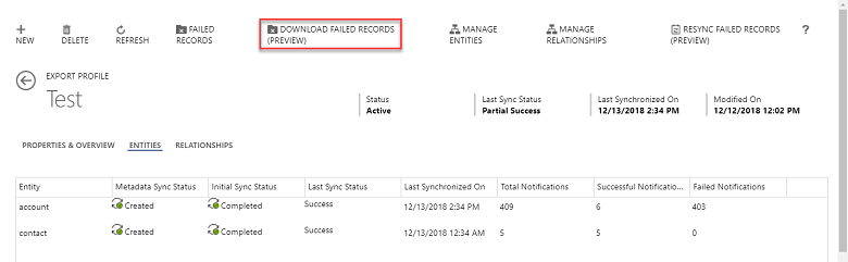 تنزيل السجلات الفاشلة (معاينة).