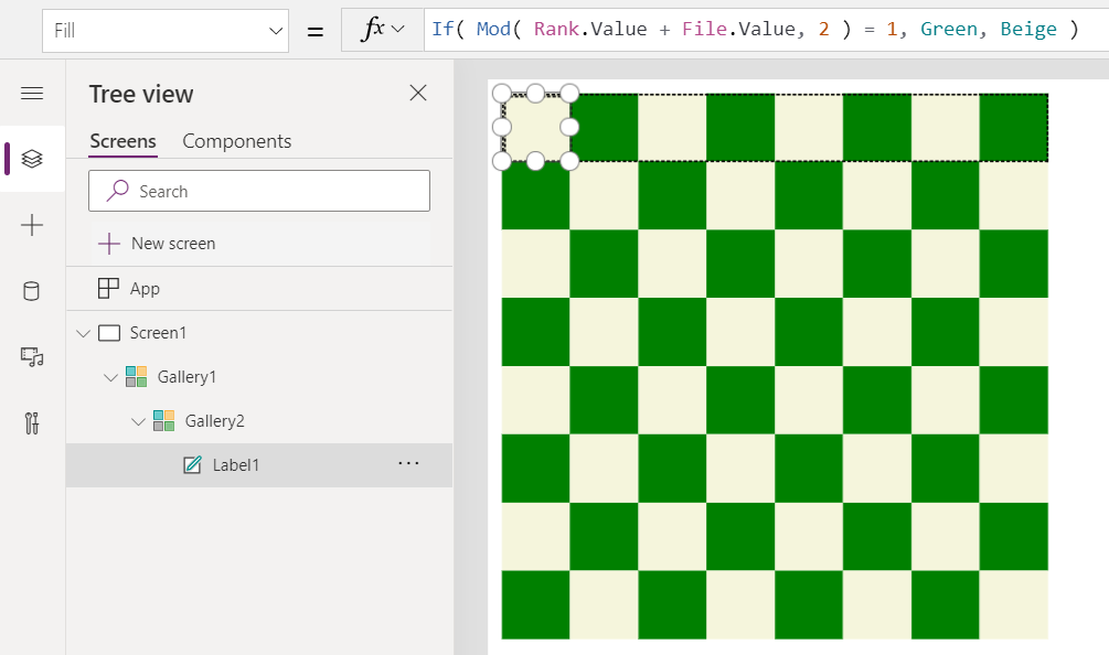 عنصر تحكم التسمية داخل معرضين يوفران الألوان البديلة لـ chessboard.