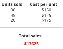 حساب إجمالي المبيعات من الوحدات التي تم بيعها والتكلفة لكل وحدة.