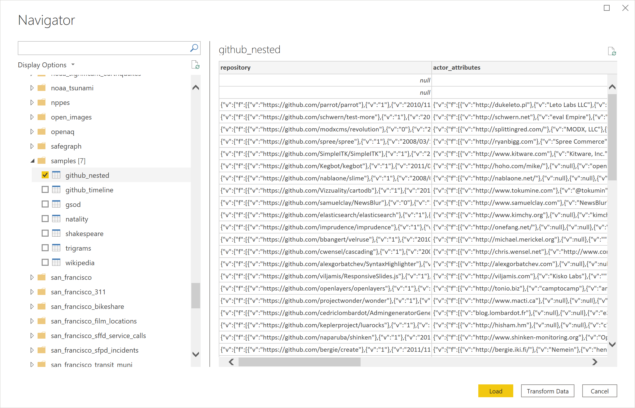 Google BigQuery Nested Fields Support.