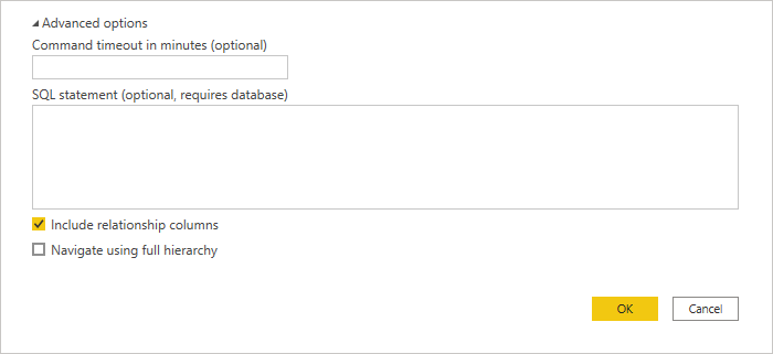 Advanced options included in the PostgreSQL connection dialog box.