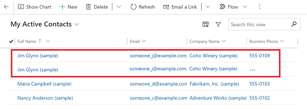 Duplicate contact row is detected Duplicate contact row is detected.