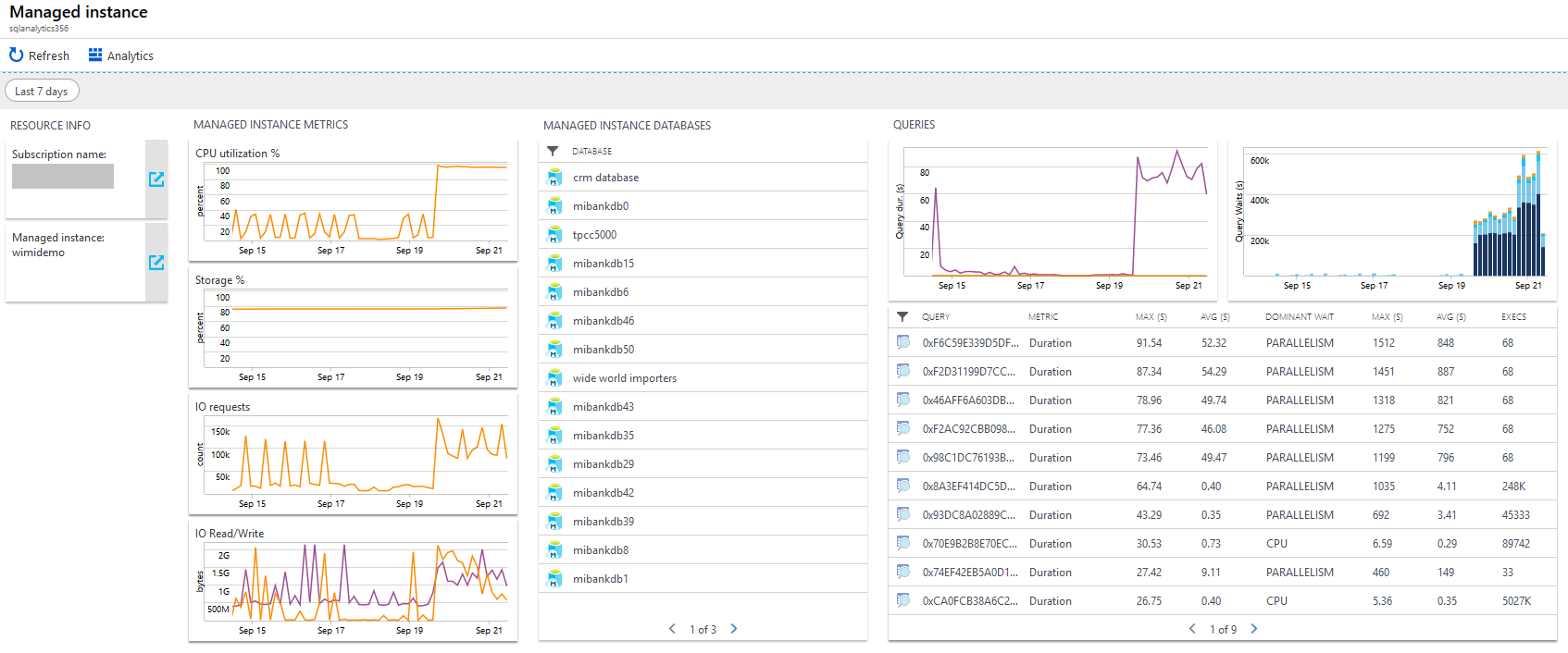 مهلات Azure SQL Analytics