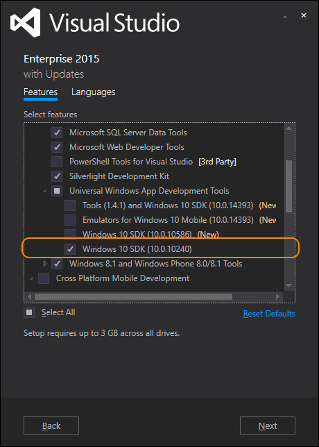 أدوات Data Lake ل Visual Studio التي يتم تشغيلها محليا Windows 10 SDK