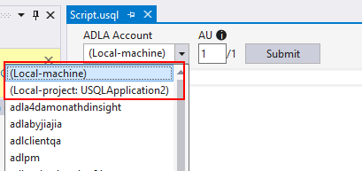 إرسال برنامج نصي U-SQL إلى حساب محلي