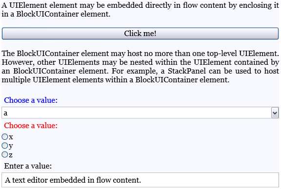 لقطة الشاشة: UIElement مضمن في محتوى التدفق