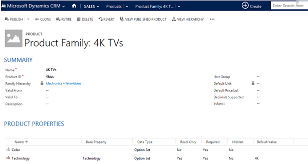 Describe a product family in Dynamics 365