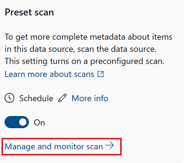 Screenshot of the source management pane, with the manage scans button highlighted. It's in the same location as the scan button was before.