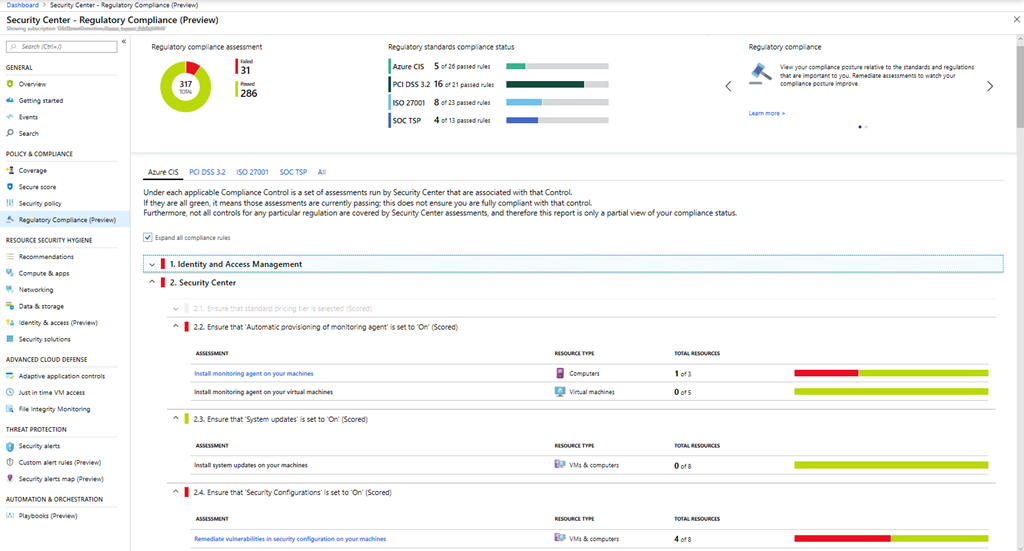 Example of the compliance score in the Microsoft Defender for Cloud portal.