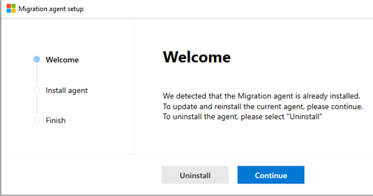 Select continue to reinstall agent screenshot.