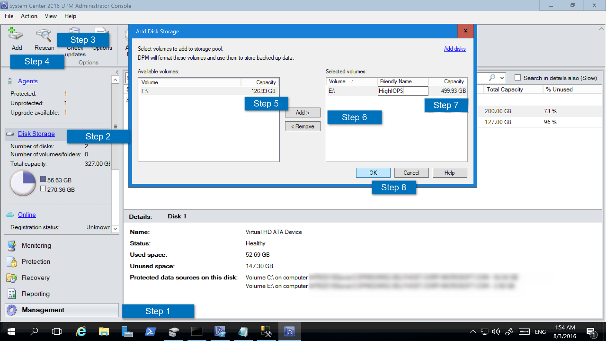 Screenshot of review Disk Storage Allocation.