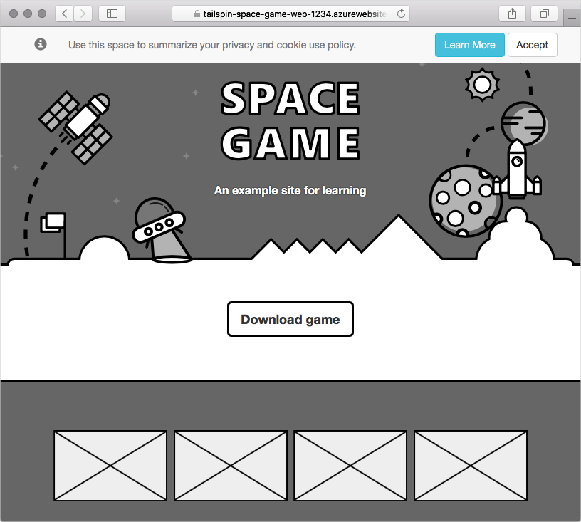 لقطة شاشة لمتصفح الويب الذي يعرض موقع Space Game.