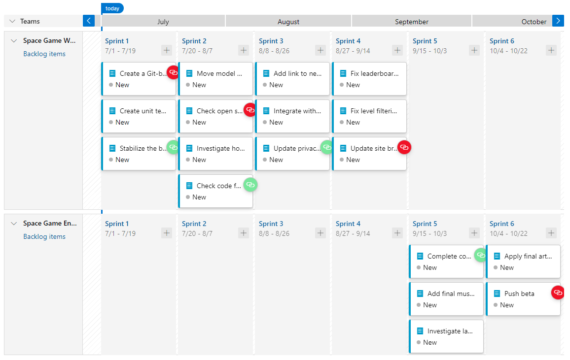 Screenshot of a delivery plan showing schedules for the Web team and the Engine team.