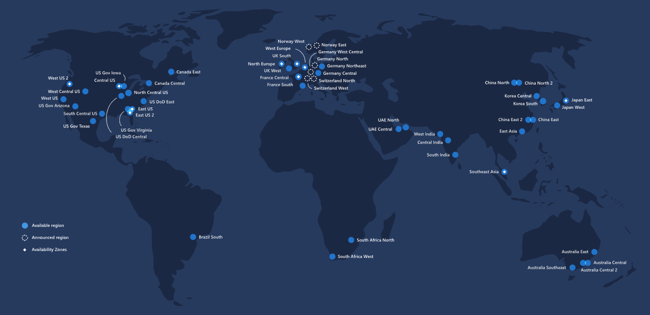 الشكل 1.11: مناطق Microsoft Azure.