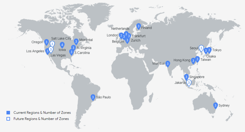 الشكل 1.12: مناطق Google Cloud Platform.