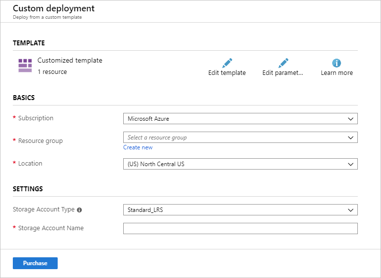الشكل 5: قالب Azure Resource Manager الذي تم تقديمه في مدخل Azure.
