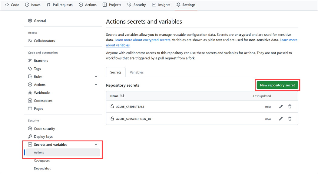 لقطة شاشة لواجهة مدخل GitHub لإنشاء سر.