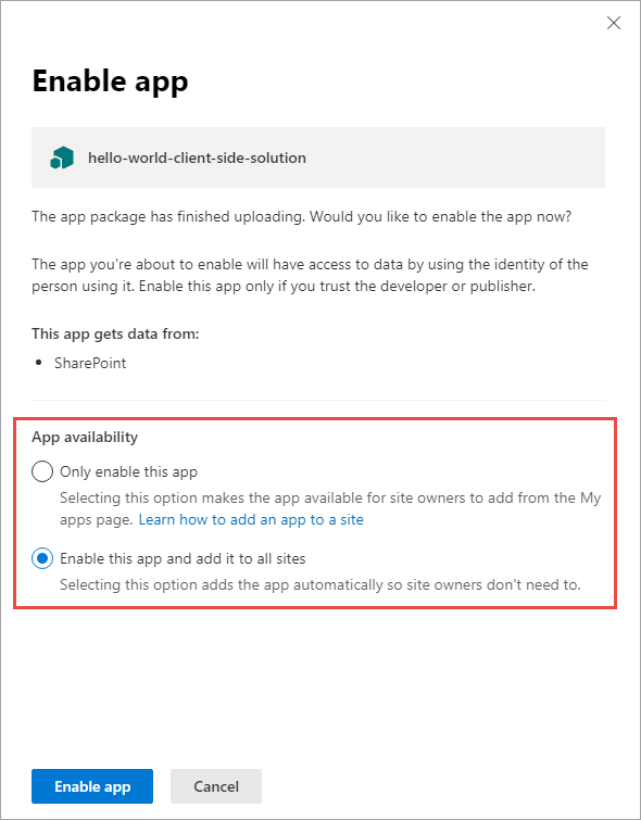 Screenshot of the modern trust dialog.