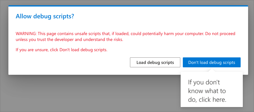 Screenshot of Allow debug scripts dialog.