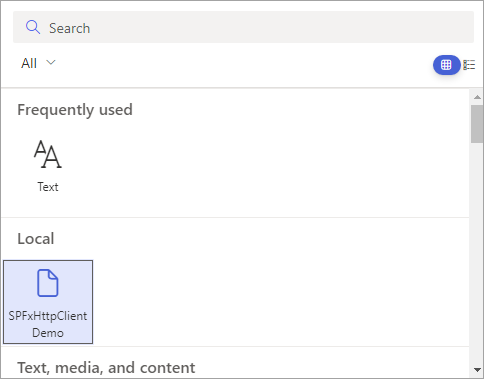 Screenshot of the SharePoint workbench - web part gallery.