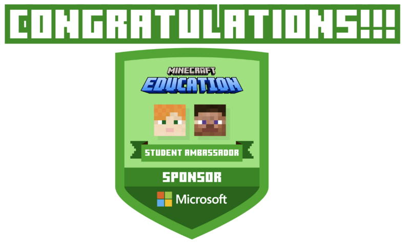 Illustration of the Minecraft Student Ambassador trophy with the word: Congratulations.