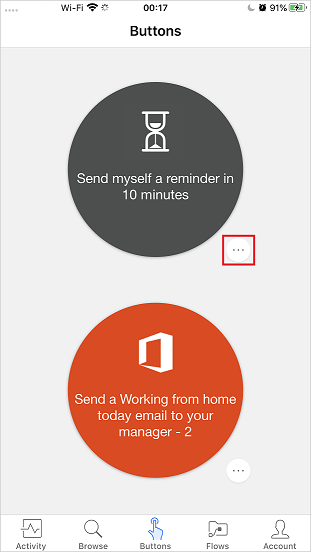 لَقطَة شَاشة لعَلامَةِ التَبويبِ الأزرَار معَ تَميِيز زرِّ عَلامَةِ الحَذفِ بِجِوَار الزرِّ إرسَال تذكيرٍ لنَفسِي فِي غُضُون 10 دقَائق‬.