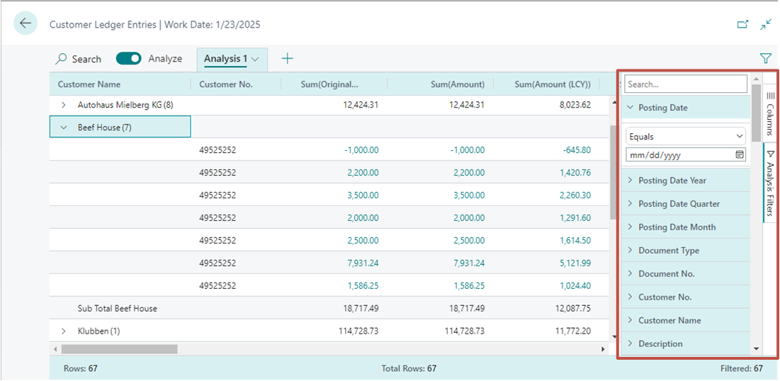 Screenshot of the analysis mode filters.