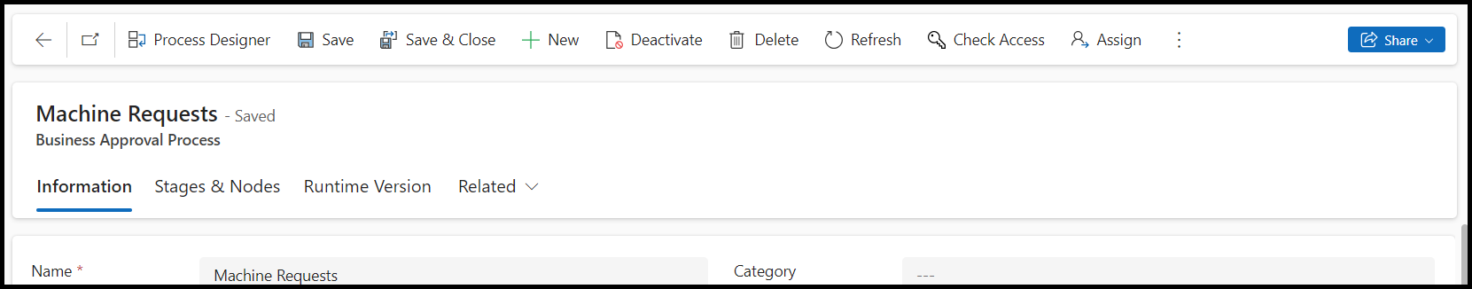 لقطة شاشة لعرض طلبات الجهاز، تُظهر خيار مصمم العمليات فِي شريط الأوامر العلوي.